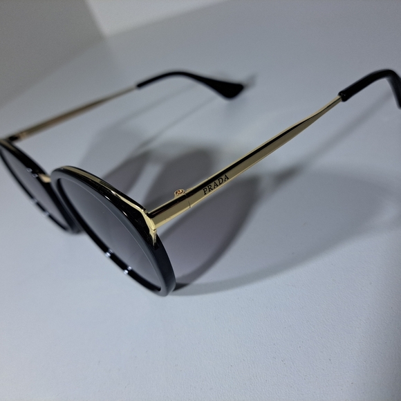 Prada Black Frame Sunglasses with Gold Temple Accents - Picture 8 of 12